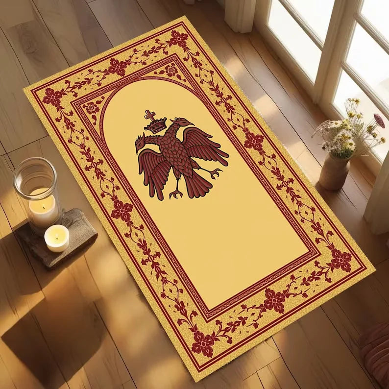Byzantine Orthodox Double-Headed Eagle Prayer Rug – Non-Slip Prayer Rug HIP 1 40X60cm-Felt