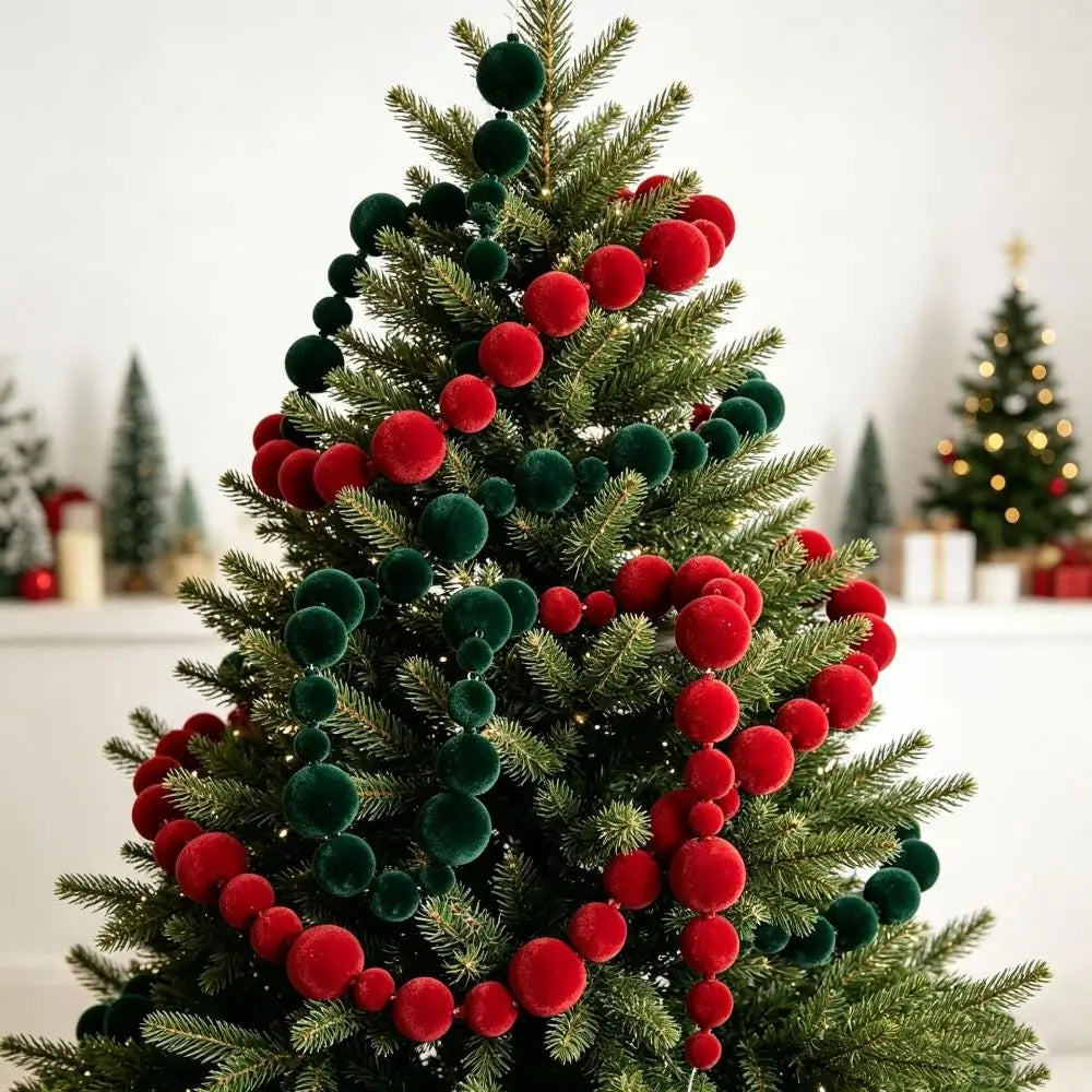 Multicolor Flocking Ball String – Christmas Tree Decoration Holiday Ornament String HIP