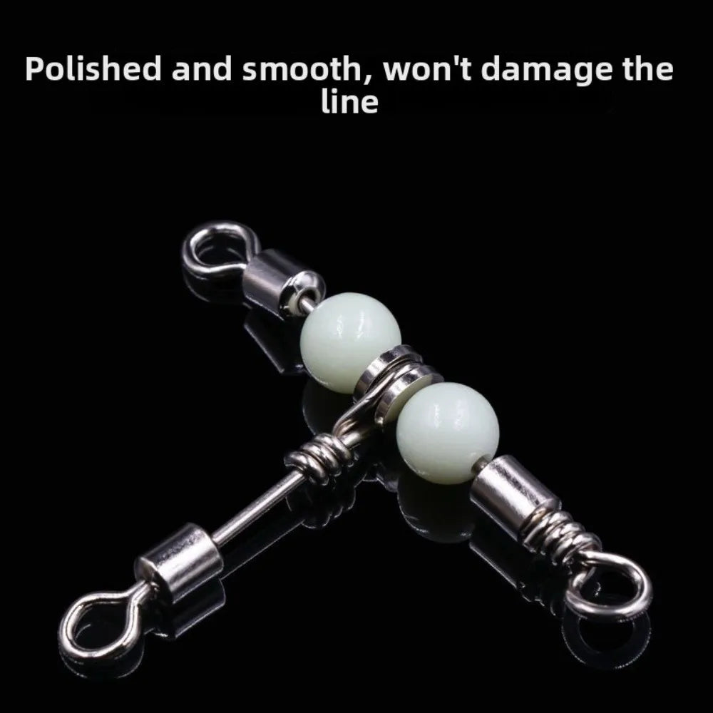 5-Pack 3-Way Rolling Fishing Swivels with Luminous Bead Fishing Swivel Set HIP