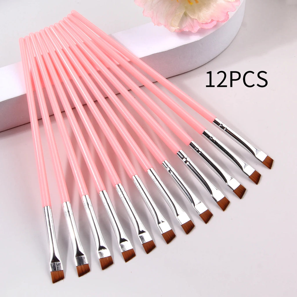 12-Piece Eyeliner & Eyebrow Brush Set – Thin Blade | HIP Eye Makeup Brush Set HIP C705-pink 12pcs