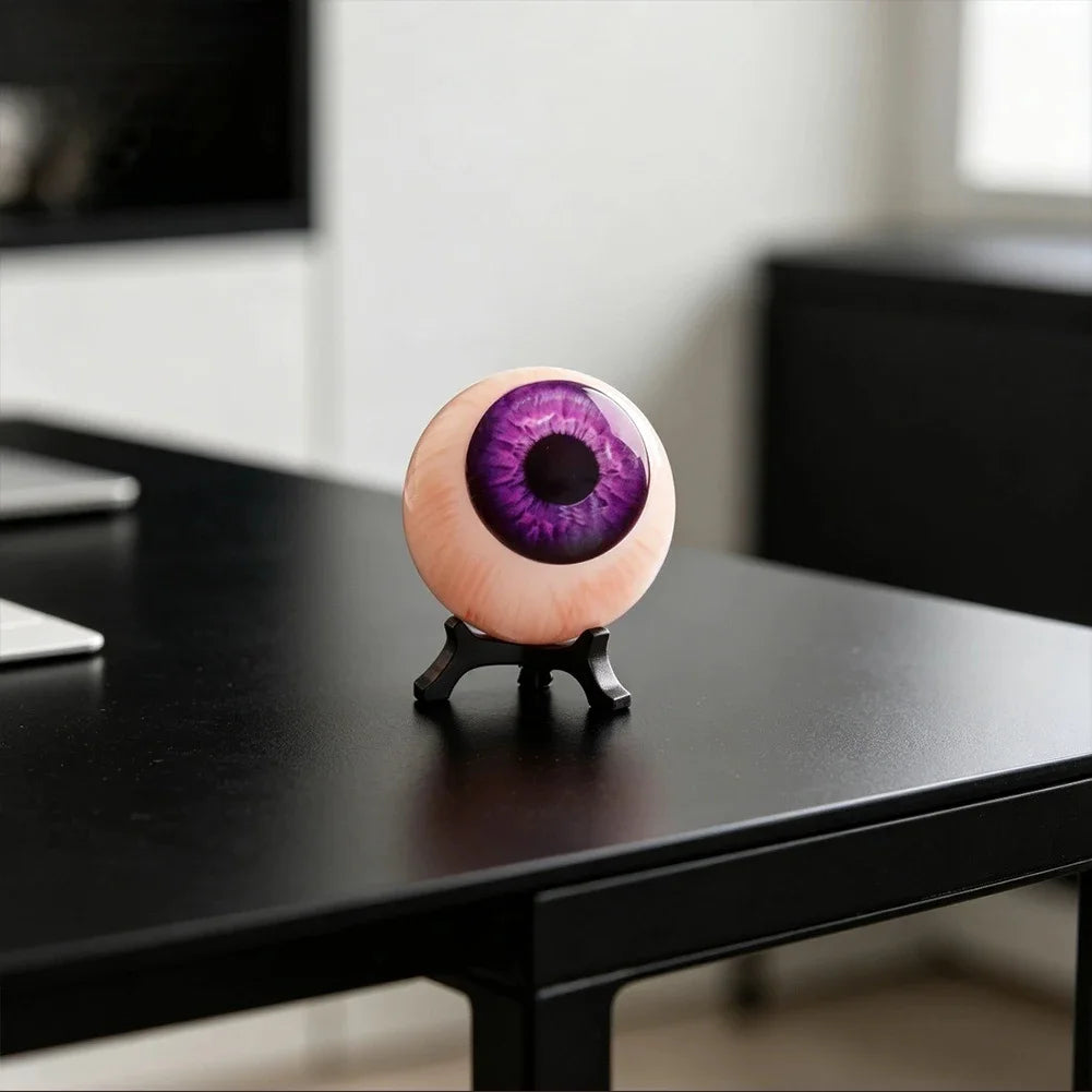 Gothic Creepy Purple Eyeball Realistic 3D Monster Human Eyeball Resin Figurine With Display Stand Desktop Home Ornament Decor HIP