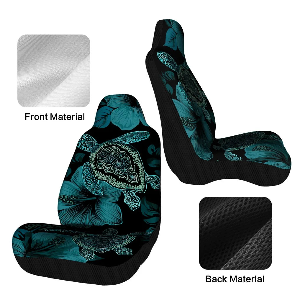 Teal Turtle Hibiscus Car Seat Covers – 2-Piece Front Set Car Seat Covers HIP