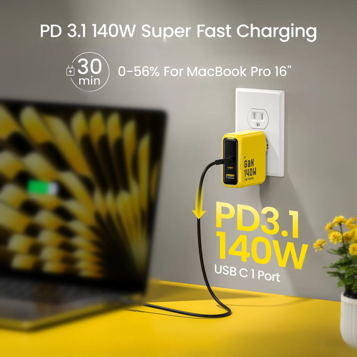 AOHI Youth 140W GaN 3-Port USB-C PD3.1 Fast Charger GaN USB-C Charger HIP