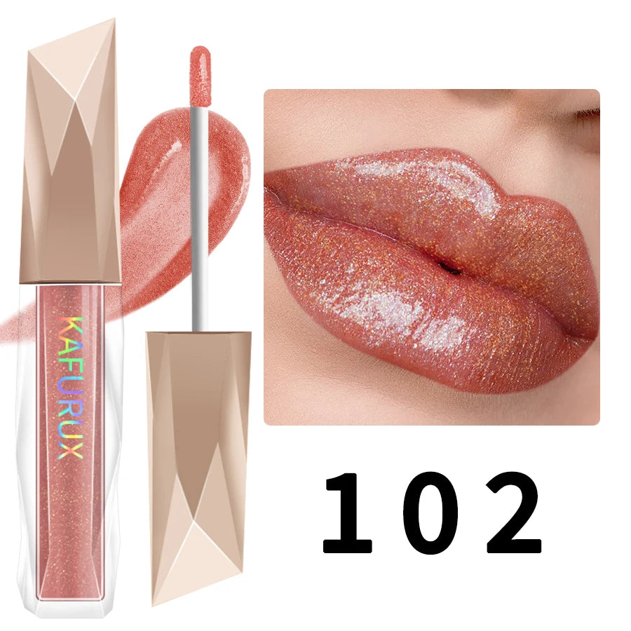 1PC Shimmer Lip Gloss For Fuller Lip Effect, Moisturizing Lip Care Lip Essence Long Lasting Lip Glaze Sexy Lips Makeup Pink Red HIP 102