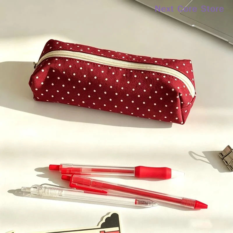 Canvas Polka Dot Pencil Case – Large Zipper Pouch for School Canvas Pencil Case HIP