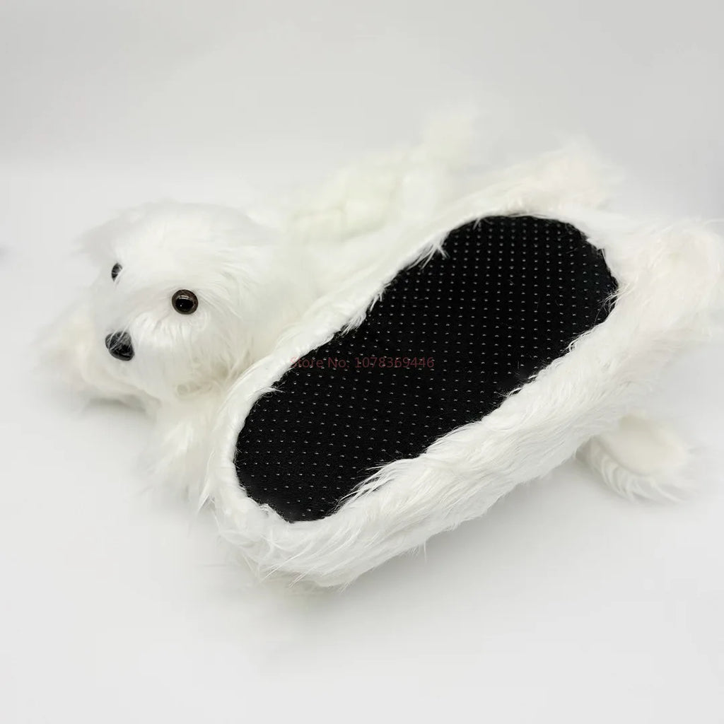 Bichon Frise Plush Slippers – Cozy Indoor Novelty Home Shoes Novelty Plush Slippers HIP