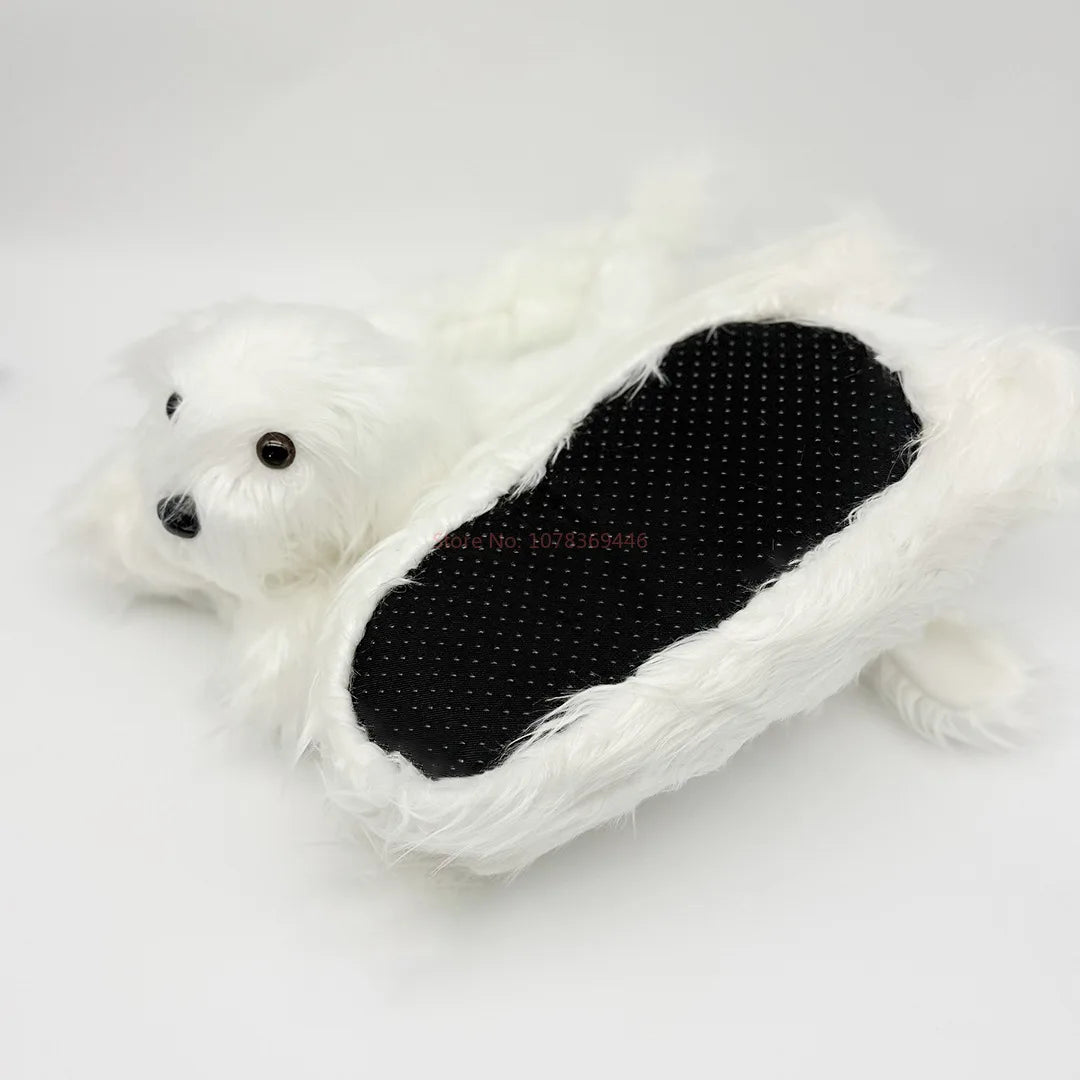 Bichon Frise Plush Slippers – Cozy Indoor Novelty Home Shoes Novelty Plush Slippers HIP