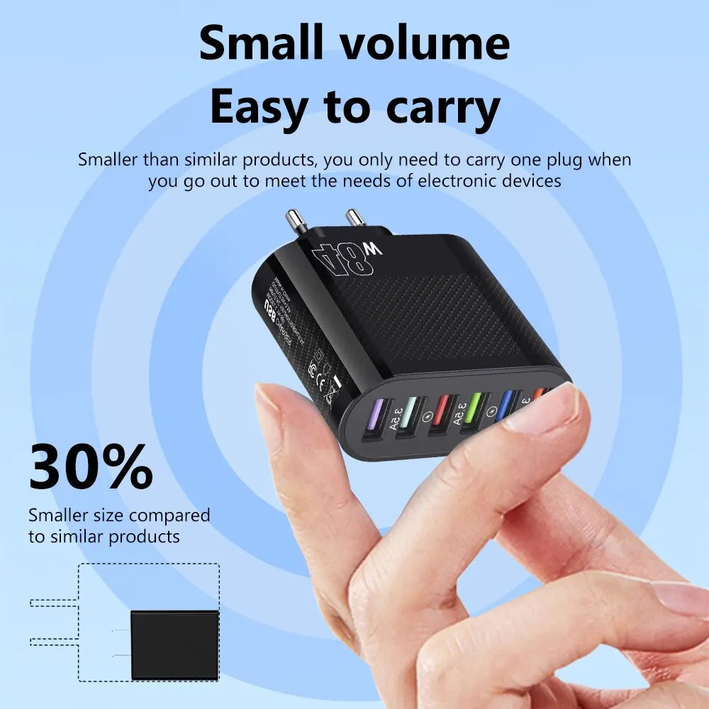 48W 6-Port USB Fast Charger – Quick Charge US & EU Plug USB Wall Charger HIP
