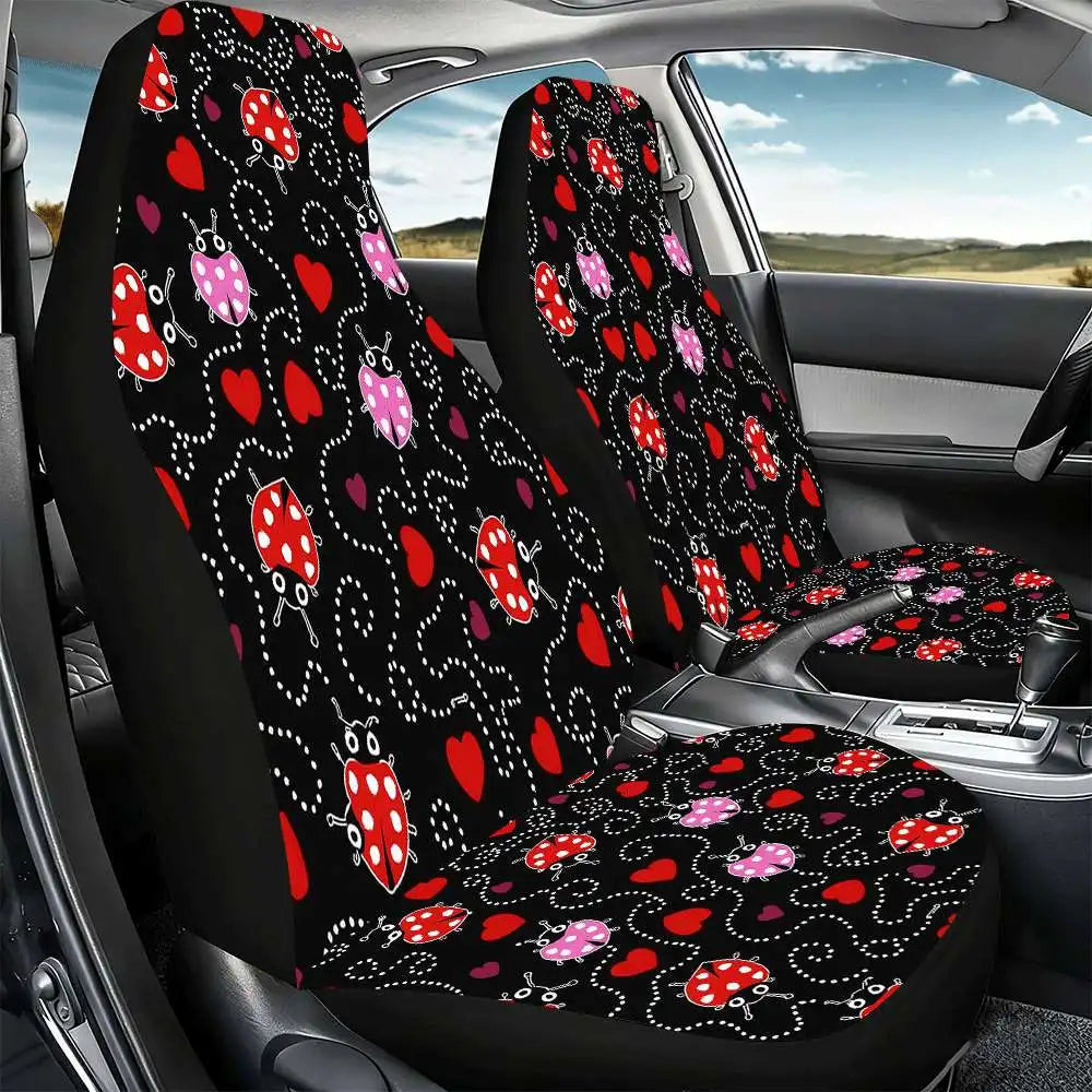 2-Pack Ladybug Heart Car Seat Covers – High Back Polyester Car Seat Covers HIP