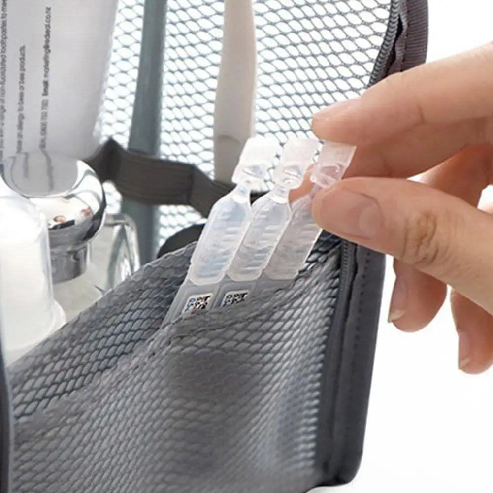 Portable Mesh Standing Toiletry Bag, Lightweight Foldable Clear Hanging Travel Organiser for Toothbrush & Travel HIP
