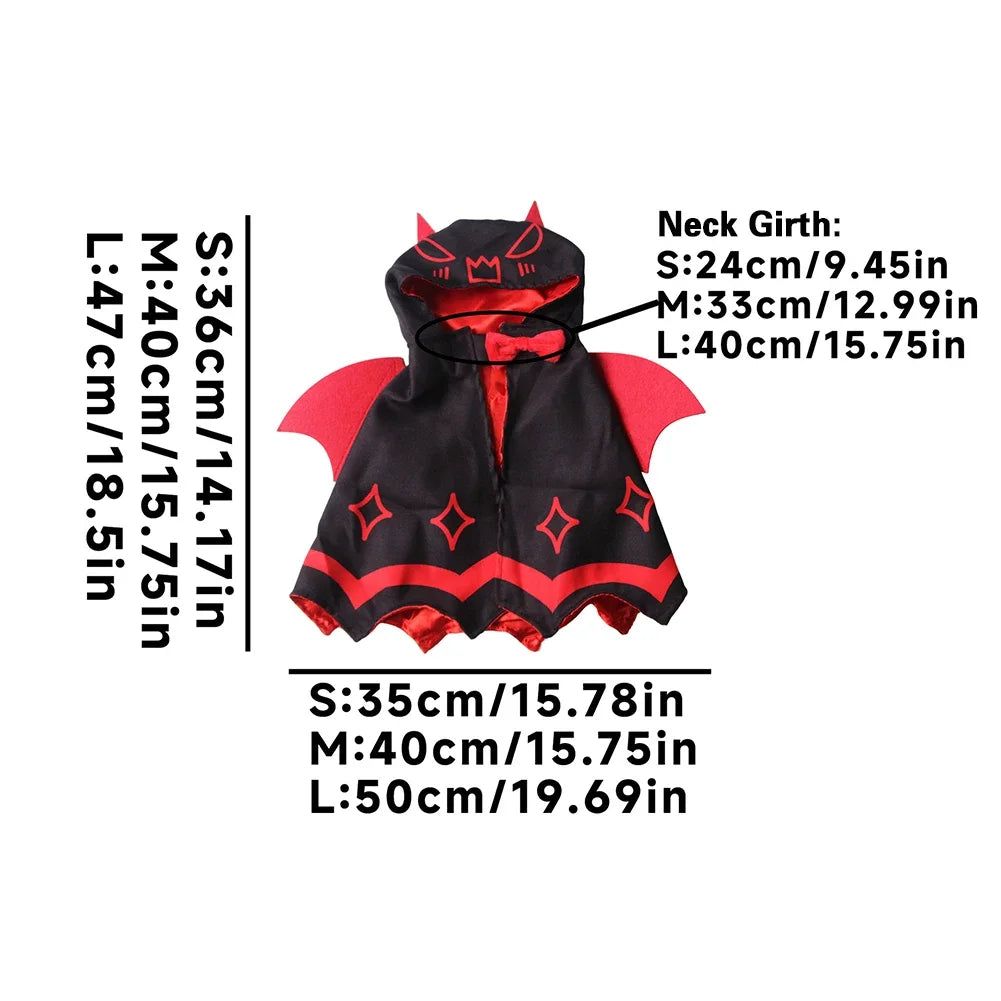 Adjustable Halloween Cat Devil Bat Cloak with Bow Tie Double Satin Red Wing Devil Pet Cape Dark Style Skin-friendly HIP