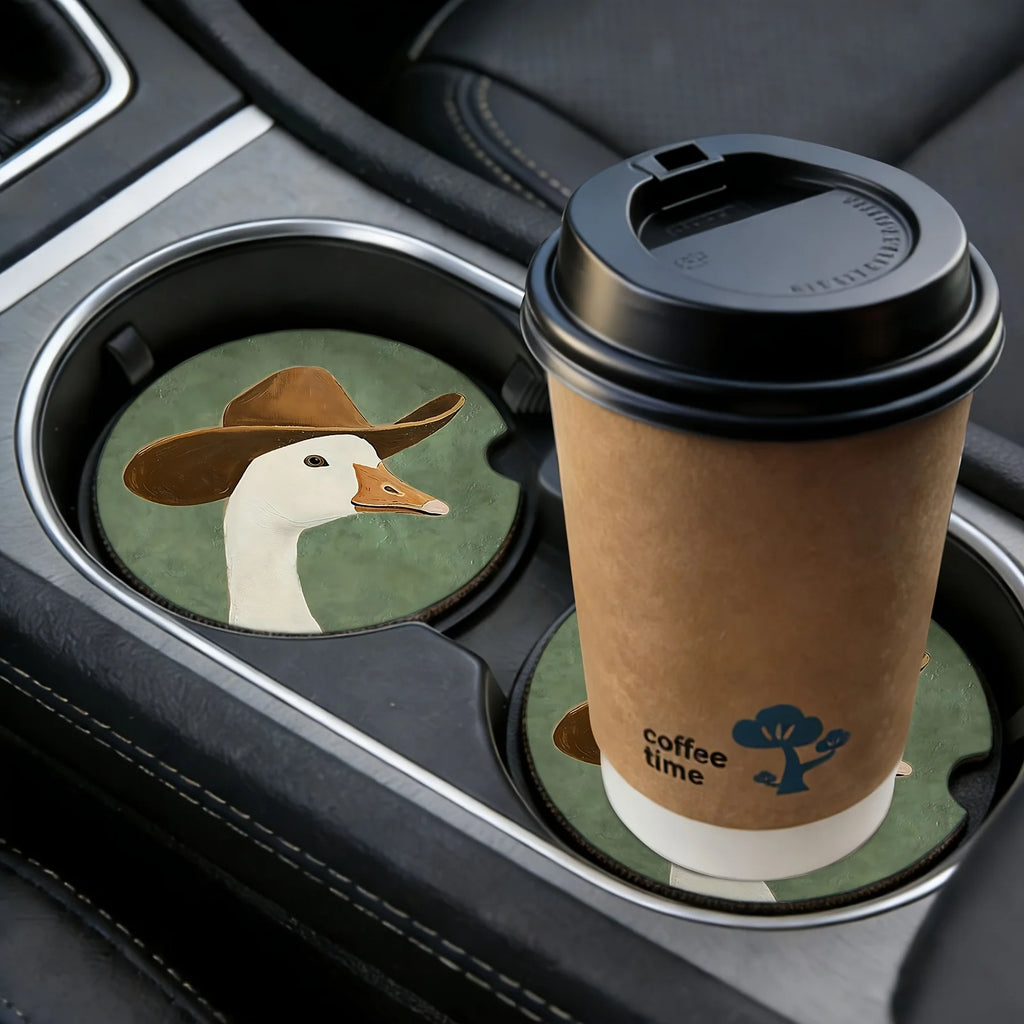 Cowboy Goose Car Cup Holder Mats – Set of 2 Non-Slip Coasters Car Cup Holder Mats HIP