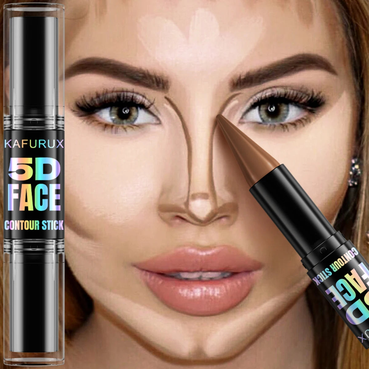1PC Contour Stick Duo, Double-Eneed Highlight and Shadow Cream Waterproof Full Coverage Face Foundation Concealer Pen Long Lasti HIP