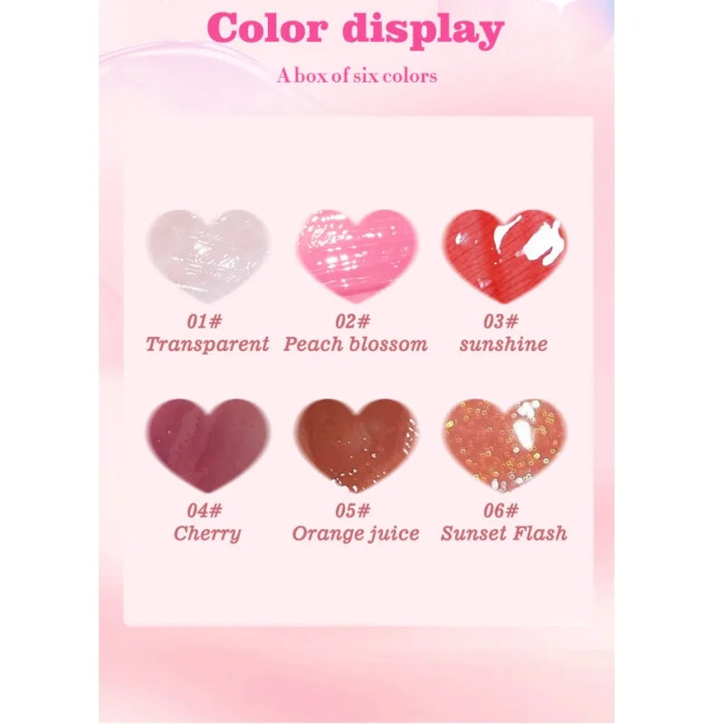 6-Piece Glass Mirror Lip Gloss Set – Shimmer Sheer Tint Lip Gloss Set HIP