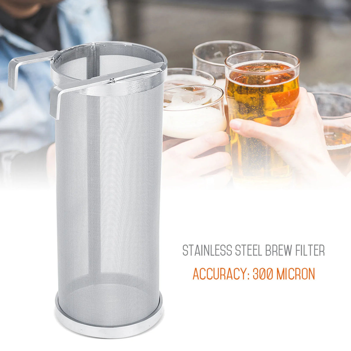 300 Micron Stainless Steel Homemade Brew Beer Hop Mesh Filter Strainer with Hook Brew Filter Beer Mesh Filter Beer Brew Strainer HIP