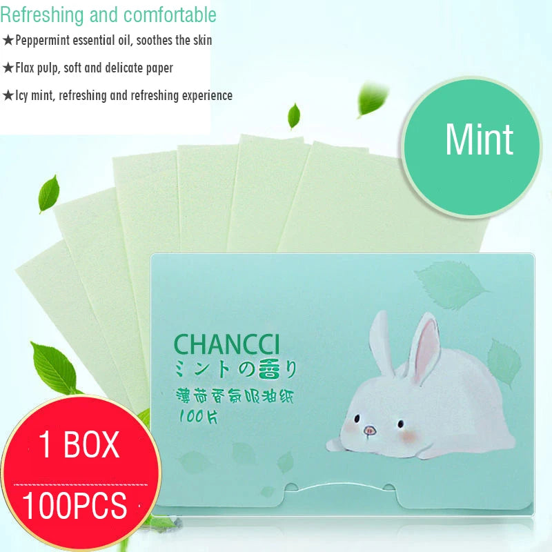 100Pcs/box Face Oil Blotting Paper Protable Matting Face Wipes Facial Cleanser Oil Control Oil-absorbing Face Cleaning Tools New HIP 06Mint