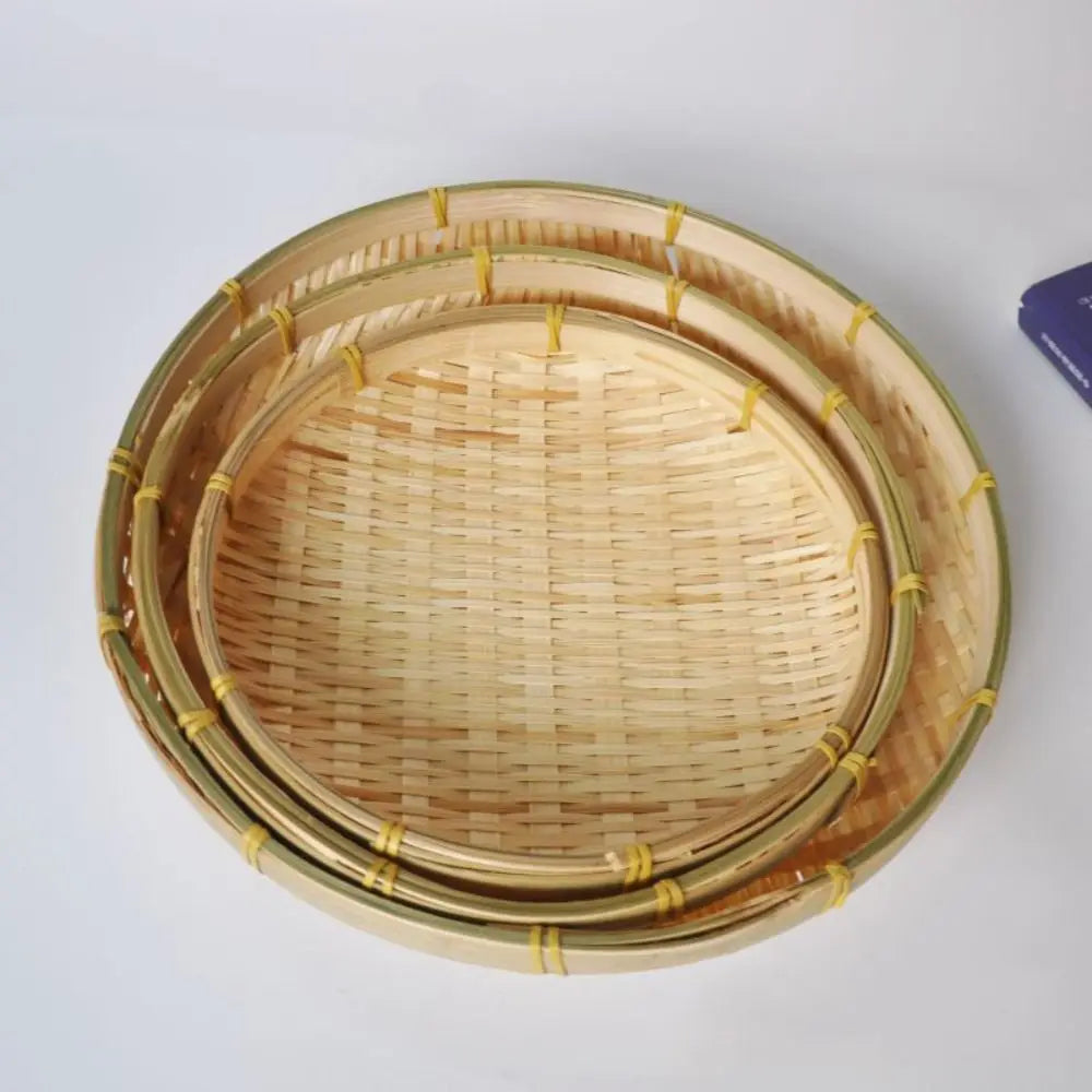 Handmade Woven Bamboo Tray Basket – Bread, Fruit & Wall Décor Woven Basket Tray HIP