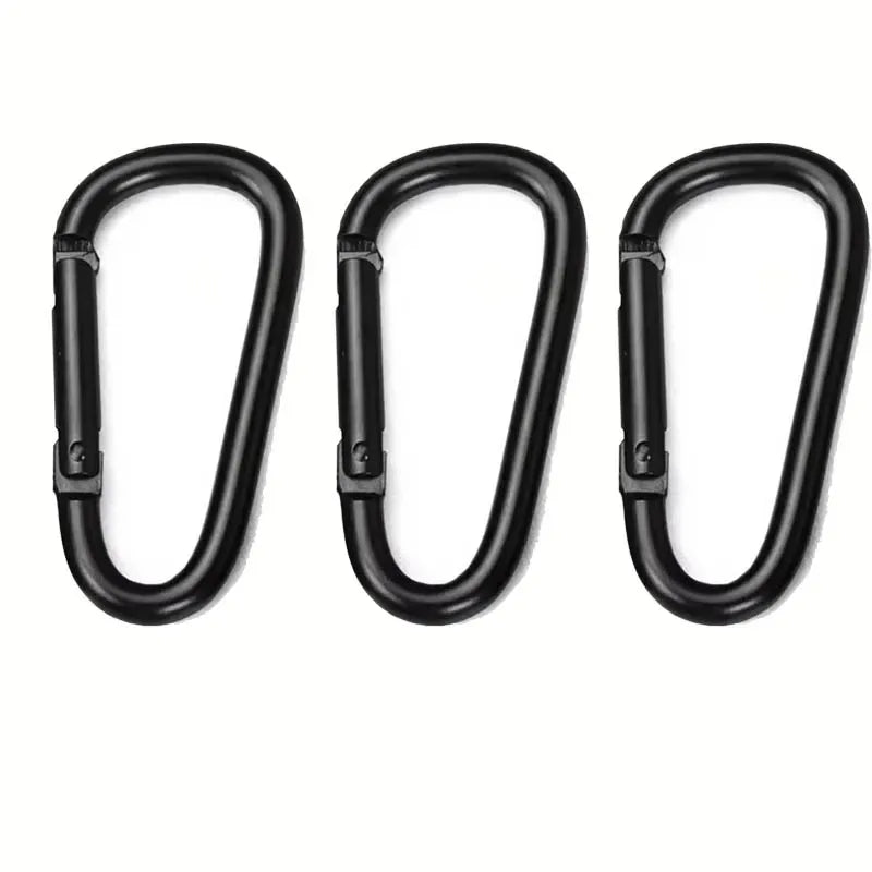 Black Aluminum D-Ring Carabiner Clips – Spring Snap Hook Pack Carabiner Clip Set HIP C193-Black-3pcs
