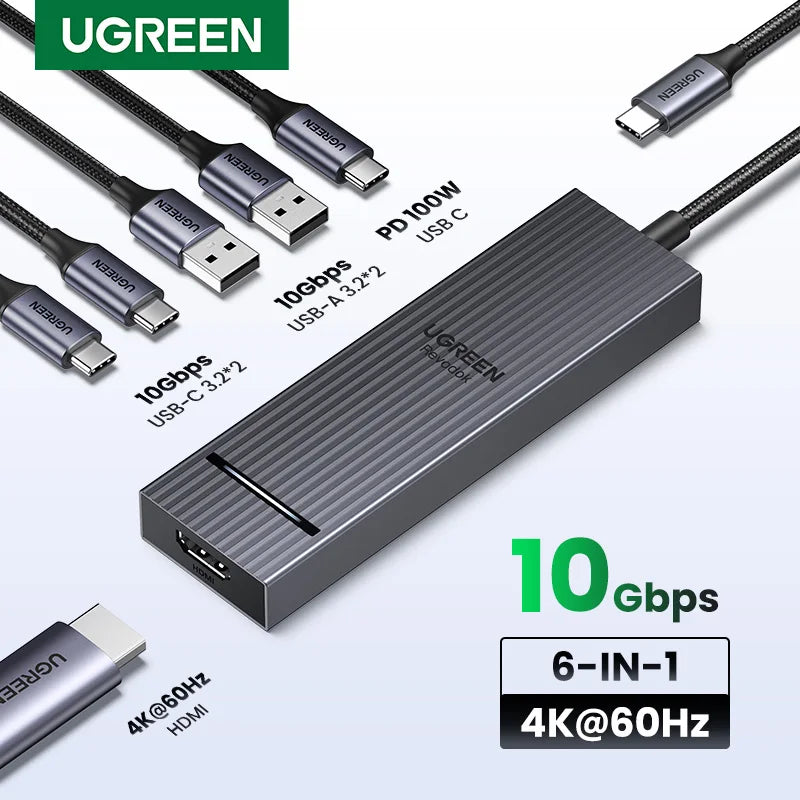 UGREEN USB-C Hub 10Gbps 4K60Hz HDMI PD100W 6-in-1 Dock USB-C Docking Hub HIP
