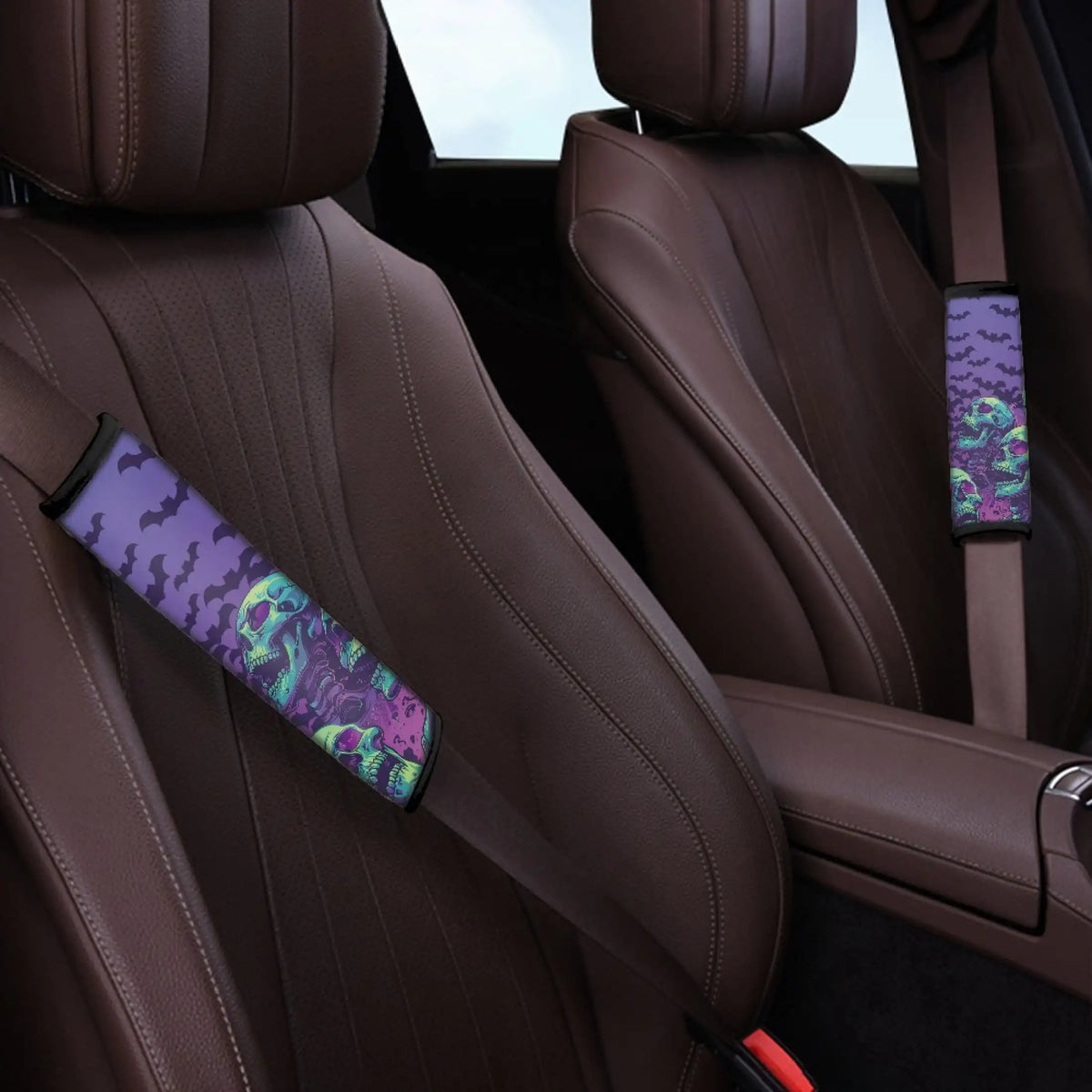 Purple Bat Skull Seatbelt Covers – 2-Pack Car Seat Belt Pads Seatbelt Cover Set HIP