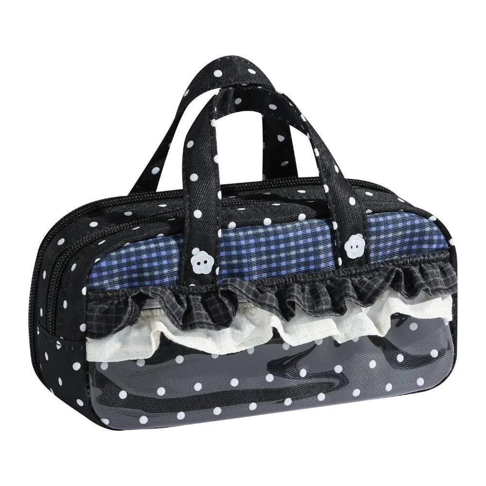 Kawaii Ruffle Lace Pencil Case – Polka Dot Multi-Layer Pouch Pencil Case HIP
