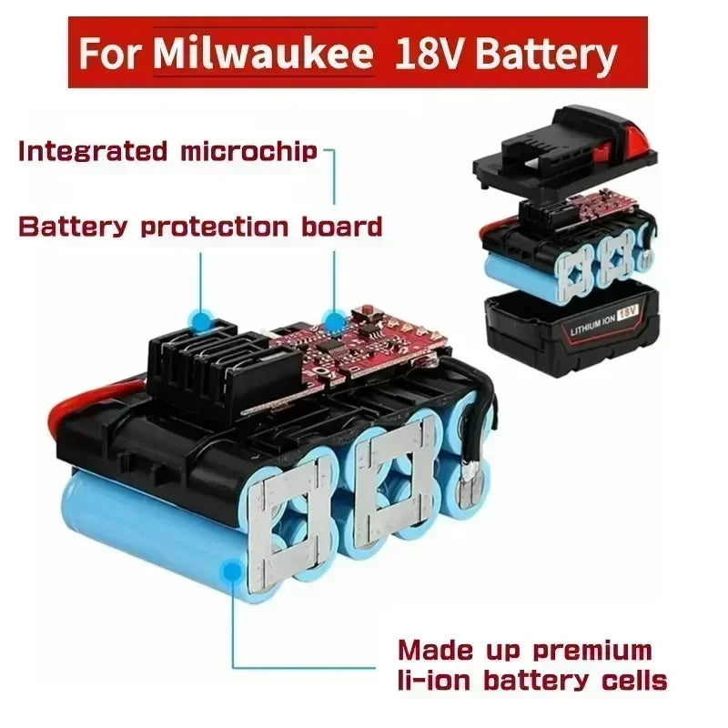 18V Li-Ion Replacement Battery for Milwaukee M18 – 6000mAh Power Tool Battery HIP