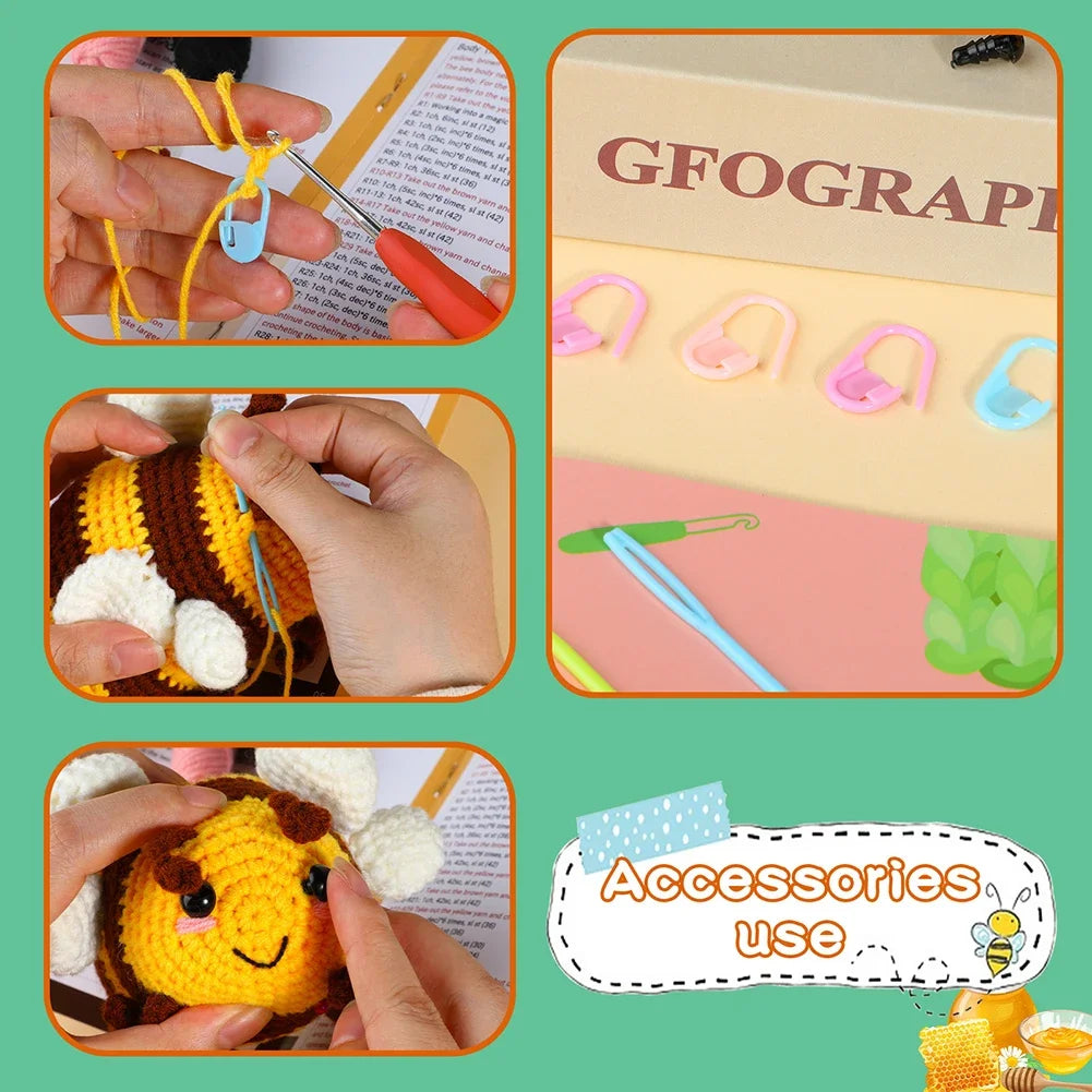 All-in-One Creative Crochet Kit with Video Tutorial DIY Crochet Bee Kit for Beginners Plush Handmade Doll for Adults Home Decor HIP