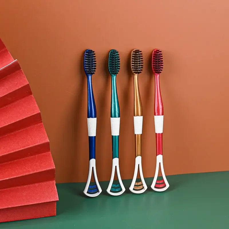 8-Pack Soft Charcoal Toothbrushes with Tongue Scraper Toothbrush Set HIP
