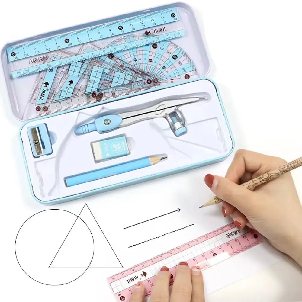 8-Piece Ruler Compass Set with Protractor & Sharpener Geometry Drawing Set HIP