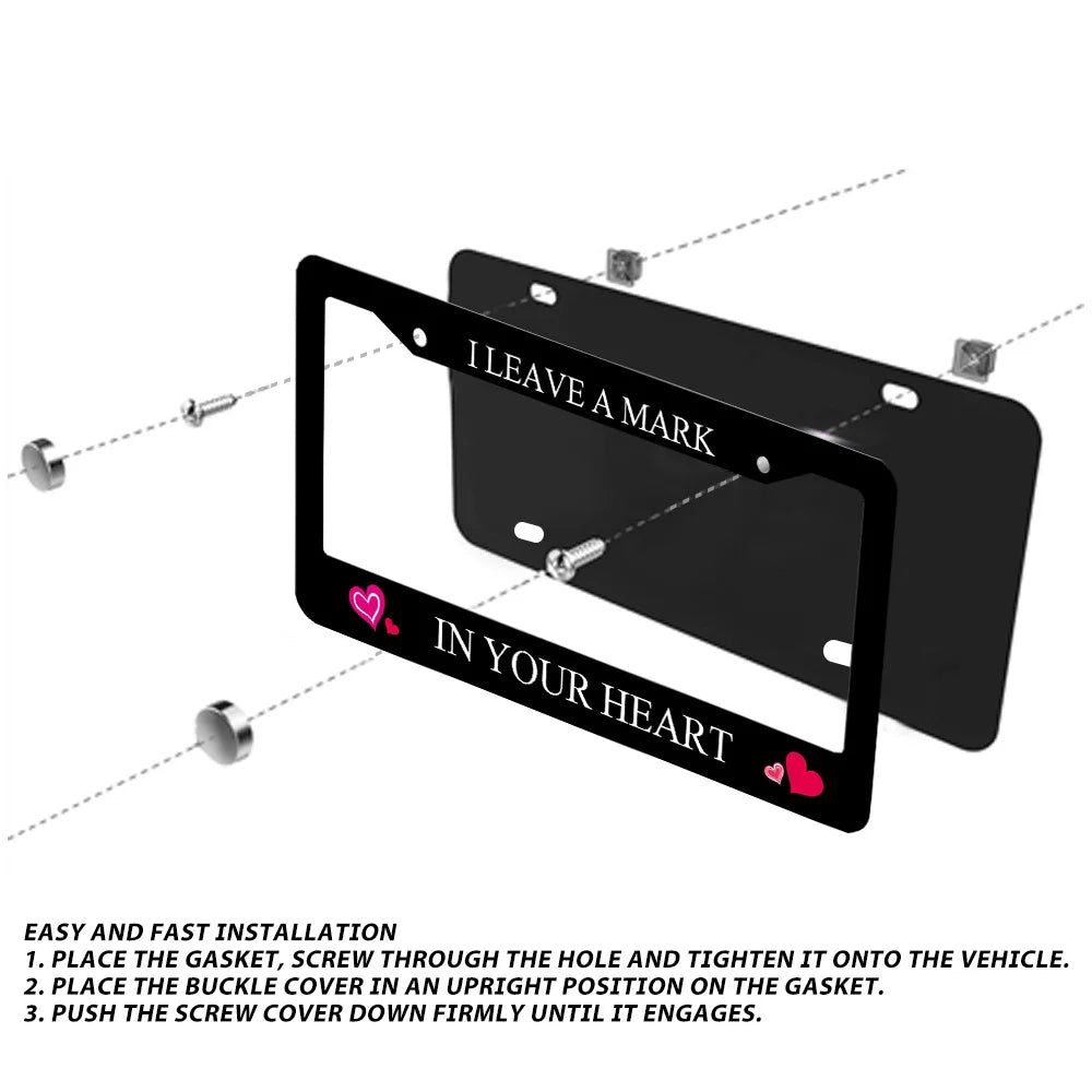 2-Pack Black Aluminum License Plate Frames with Pink Hearts License Plate Frame HIP