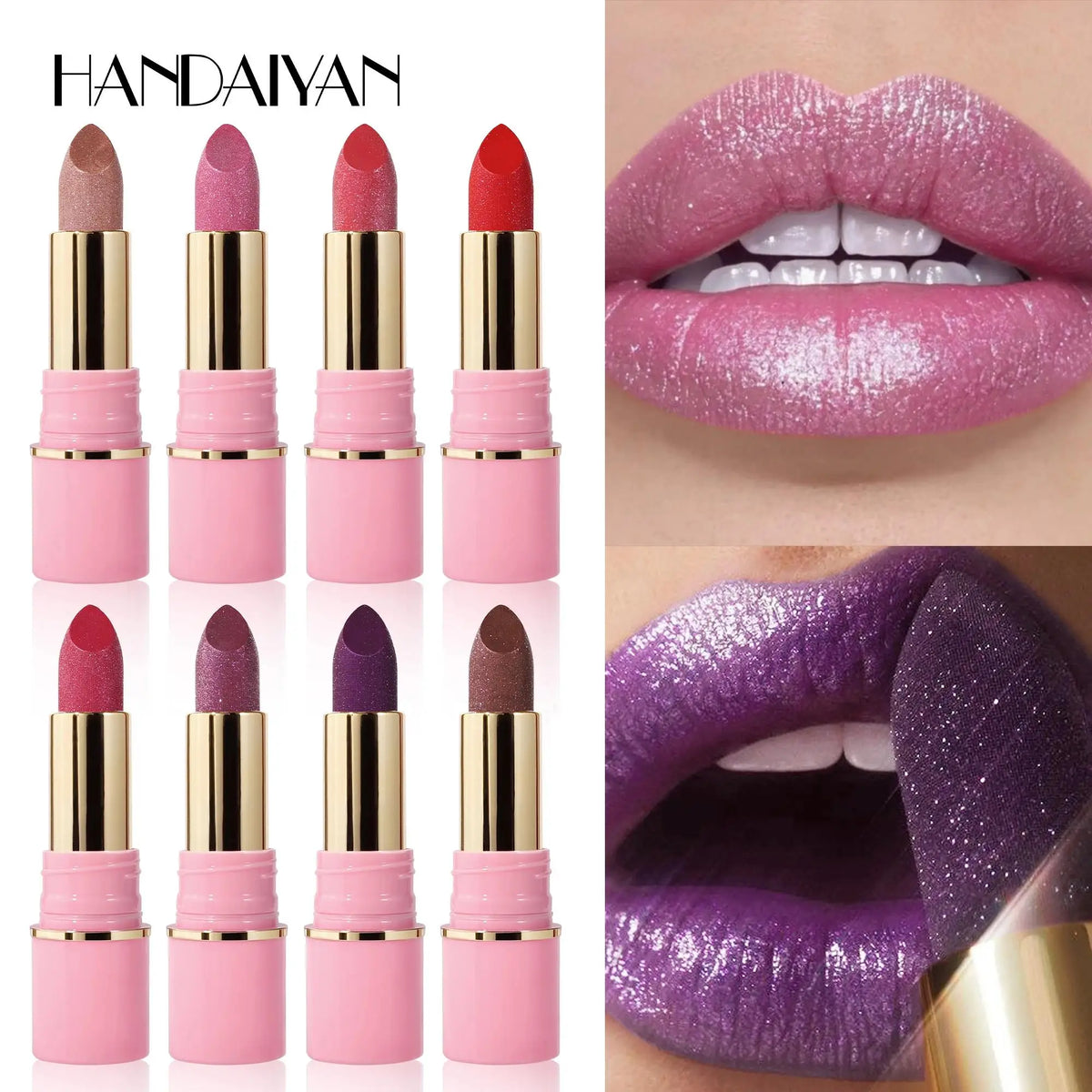Handaiyan Glitter Diamond Lipstick – 8 Shades, Long Lasting Glitter Lipstick HIP