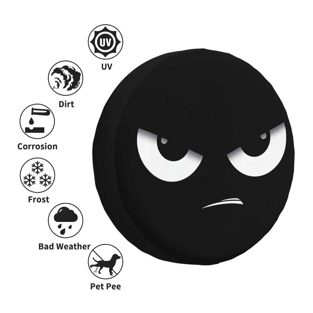 Angry Face Spare Tire Cover – UV Proof, 14–17 Inch, SUV Truck Spare Tire Cover HIP