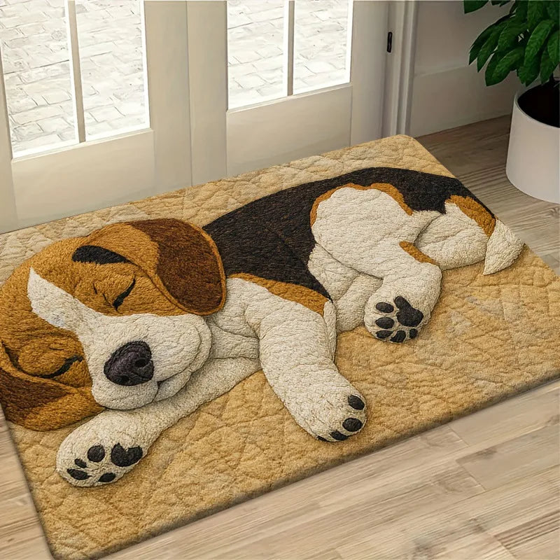 2D Sleeping Beagle Kitchen Rug – Soft Fluffy Non-Slip Doormat Novelty Floor Rug HIP 3 50x80cm-Felt