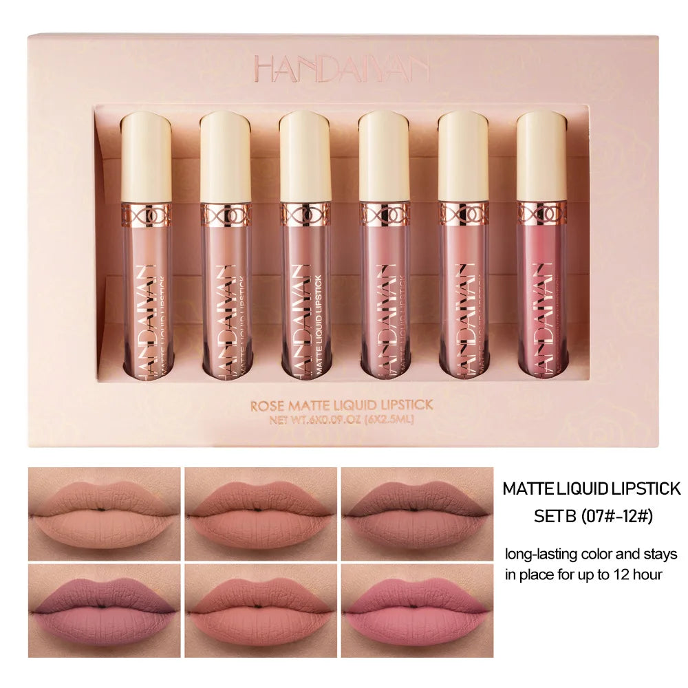 Handaiyan 6-Pc Matte Velvet Liquid Lipstick Set – Waterproof Liquid Lipstick Set HIP B