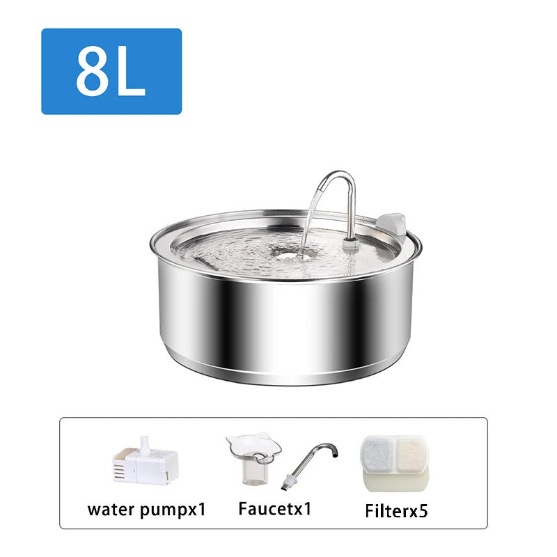 8L Large capacity stainless steel water dispenser with Sensor for dogs cats,Dog water fountain,Dog Cat Pet Water Feeder Bowl HIP 8L-5Filter 1set