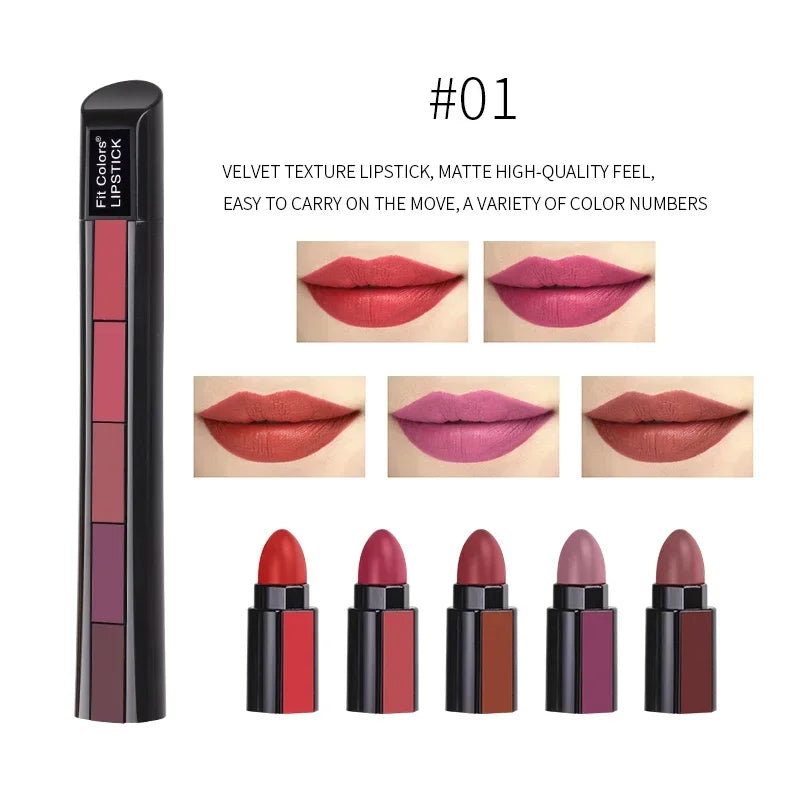 5 In 1 Matte Lipstick Kit Waterproof Nude Combination Lipgloss Long Lasting Velvet Red Show Complexion Sexy Lip Tint Cosmetic HIP