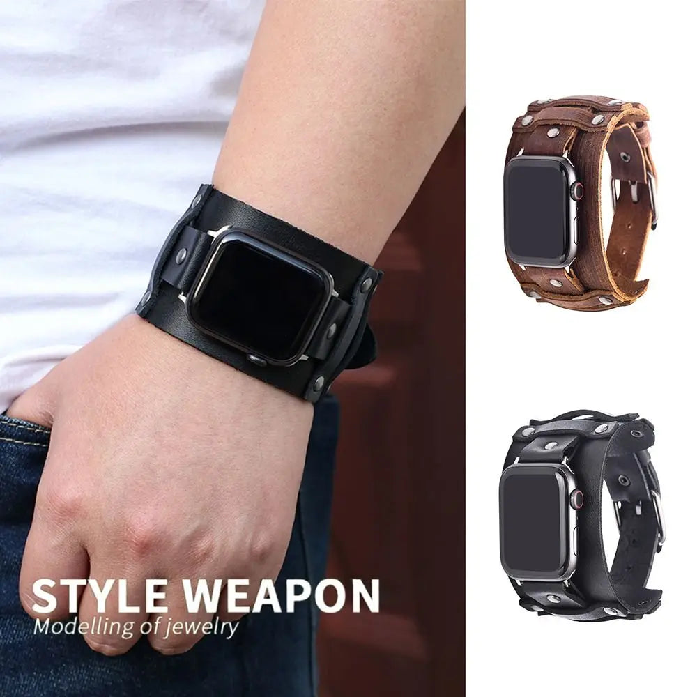 Punk Leather Smartwatch Band – Unisex 38–44mm Wristband Smartwatch Band HIP