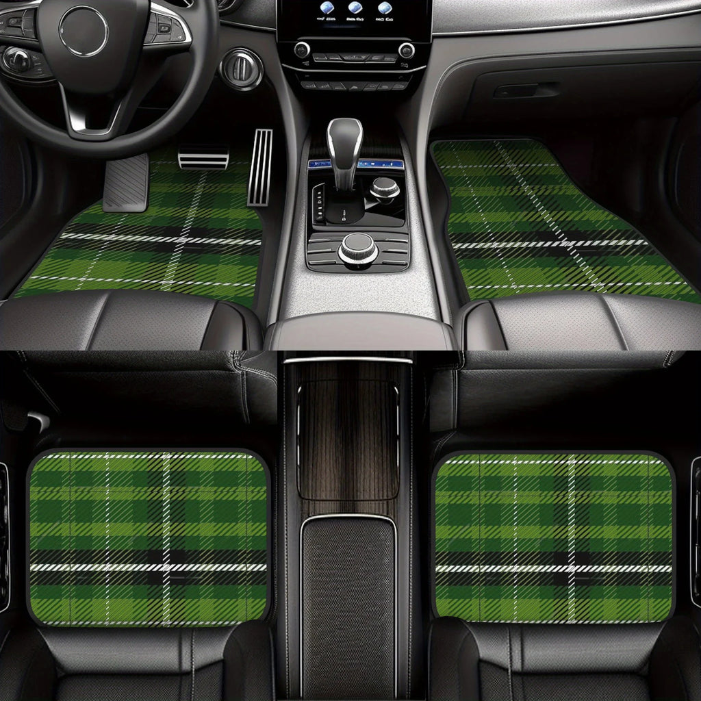 Green Tartan Car Floor Mats – 4-Piece Plaid Polyester Set Car Floor Mats HIP