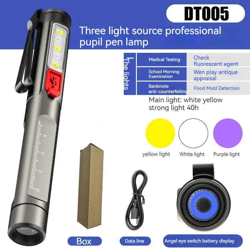 ESMARTER Rechargeable LED Pen Light – 5-Mode UV Flashlight LED Pen Flashlight HIP DT005