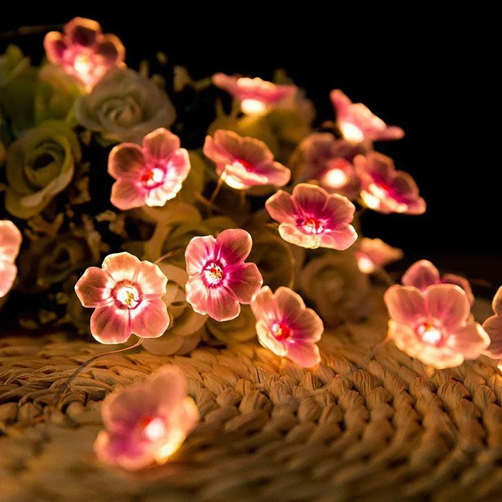 Cherry Blossom Flower Garland Lamp Battery/USB Operated LED String Fairy Lights Crystal Flowers Indoor Wedding Christmas Decors HIP