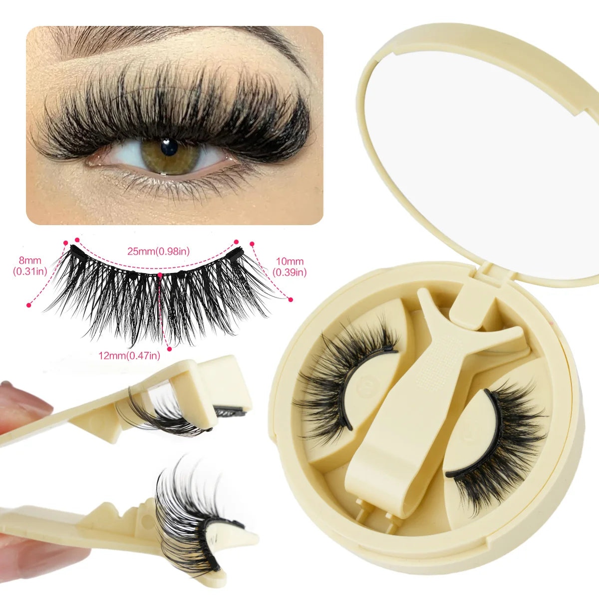 1 Pair Reusable Magnetic Eyelashes 3D Mink Lashes Long-Lasting No Glue Needed False Eyelashes and Magnetic Tweezers Set HIP LQ01