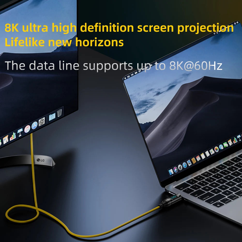 LED Display USB-C Cable 100W 10Gbps 2m – Fast Charge & Data USB-C Charging Cable HIP