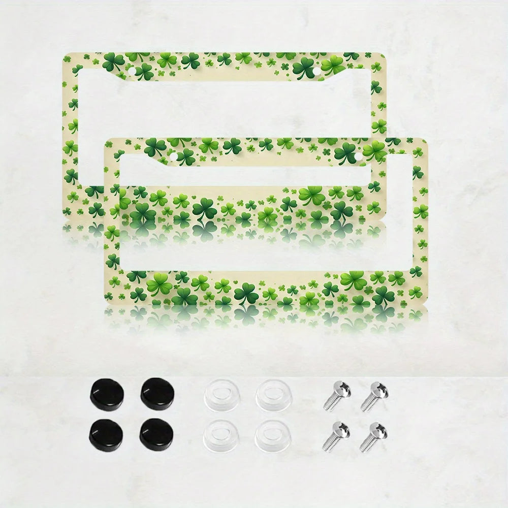 St. Patrick's Day Green Clover Aluminum License Plate Frames 2pk License Plate Frame HIP 1