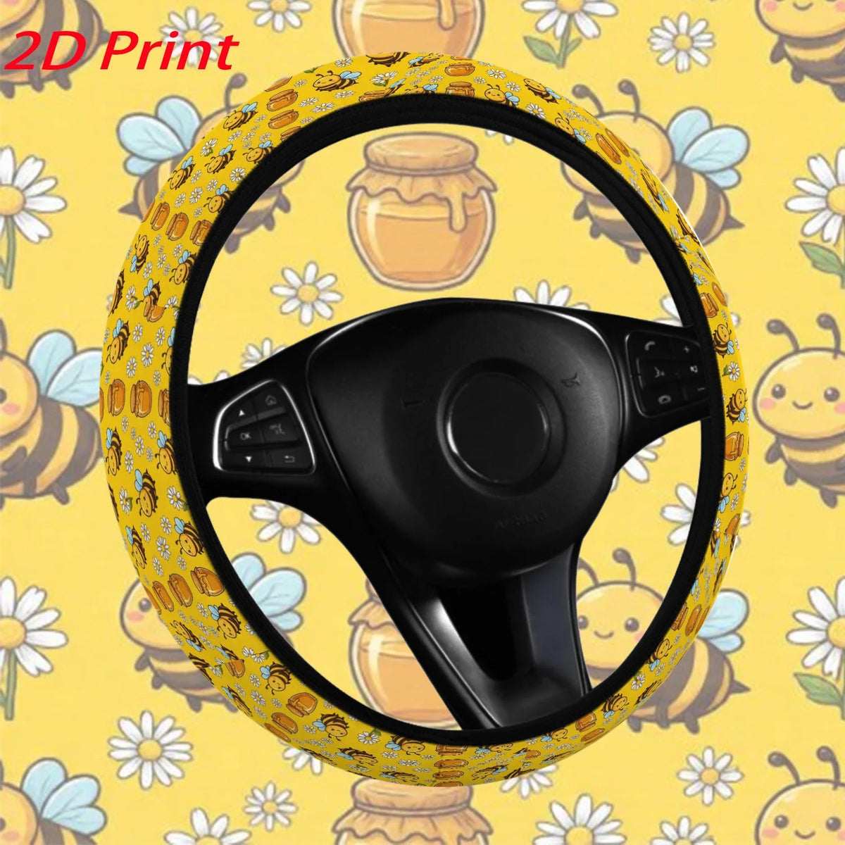 Neoprene Steering Wheel Cover – Bee & Daisy Print Steering Wheel Cover HIP
