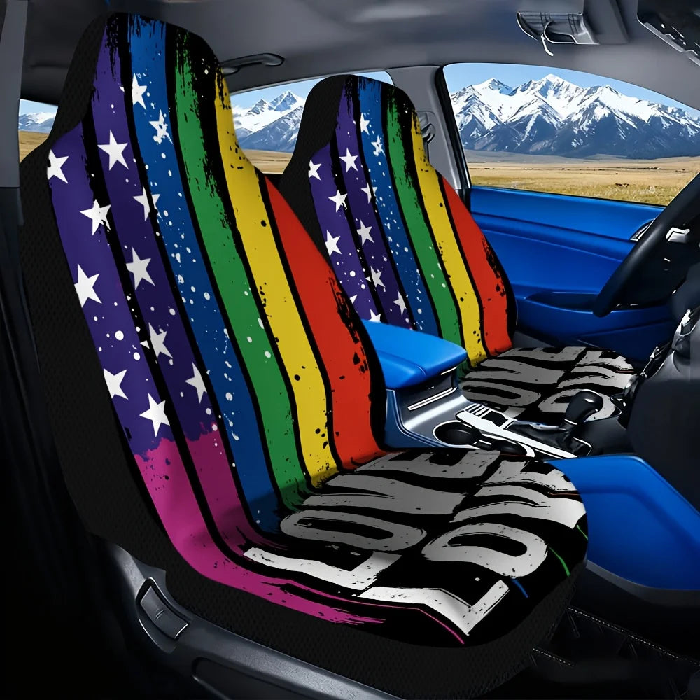 Rainbow Pride Car Seat Covers Set – 2-Pc All-Season Polyester Car Seat Covers HIP