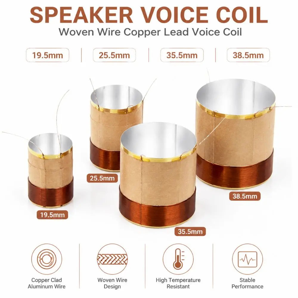 Bass Speaker Voice Coil 19.5–38.5mm White Aluminum 2-Layer Speaker Repair Part HIP
