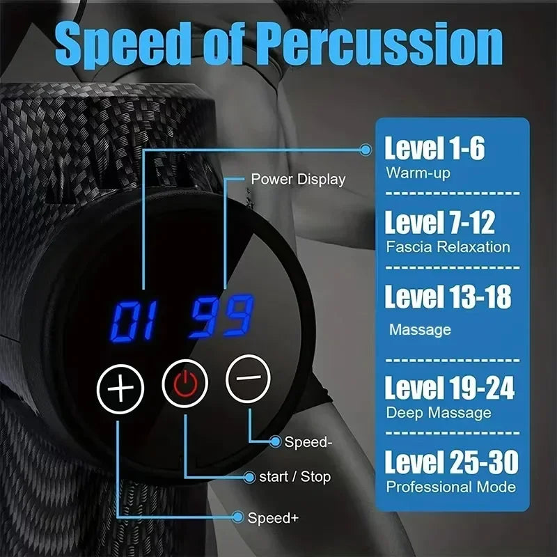 PAQIN 30-Level Percussion Massage Gun – Quiet, 6–12 Heads Percussion Massage Gun HIP