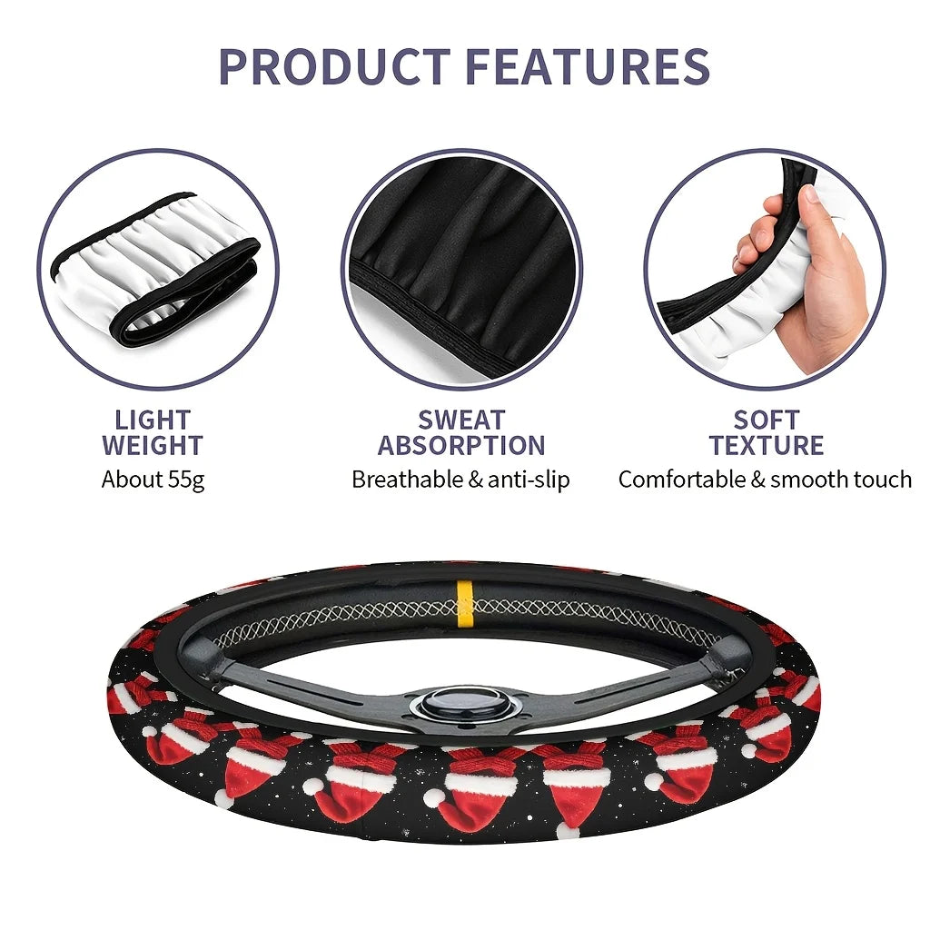 Christmas Steering Wheel Cover – Red Hat & Scarf 2D Print Steering Wheel Cover HIP