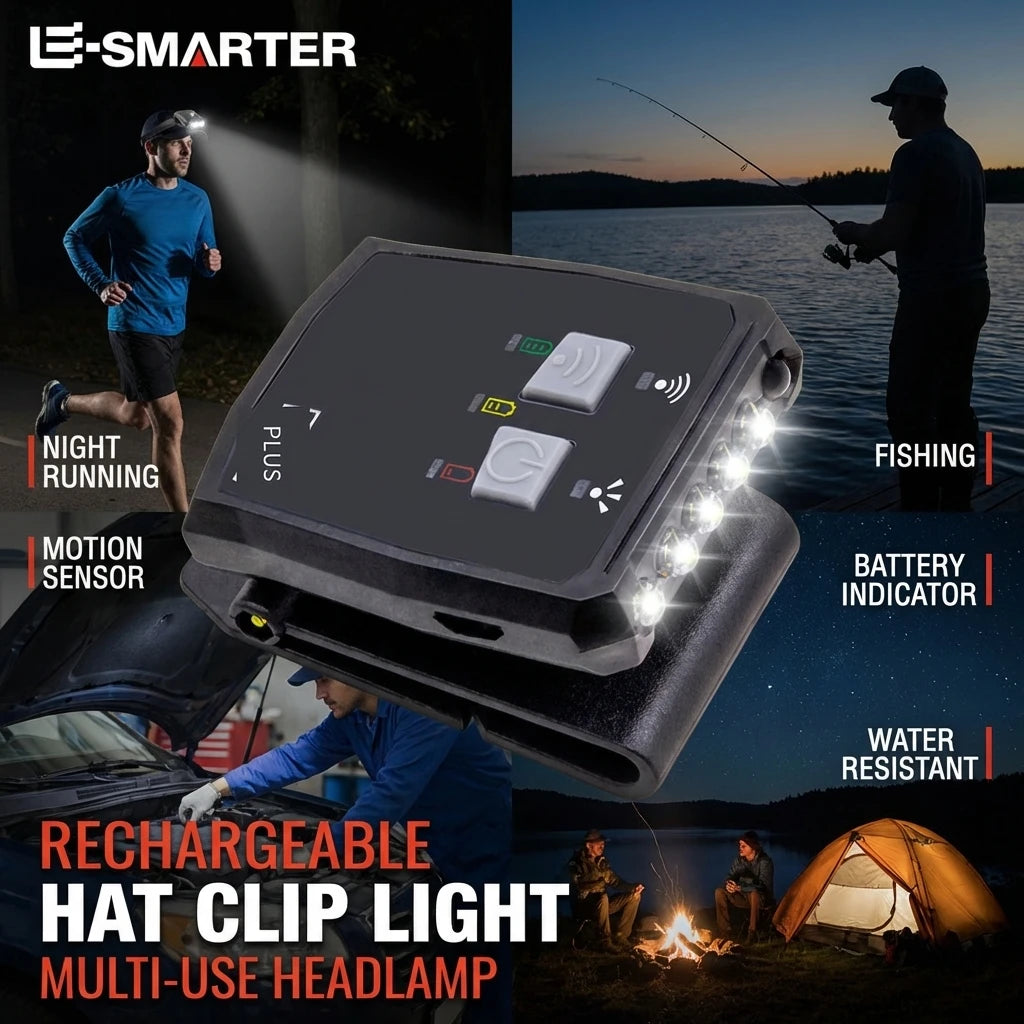 ESMARTER Rechargeable LED Clip-On Cap Headlamp – Waterproof Clip-On LED Headlamp HIP