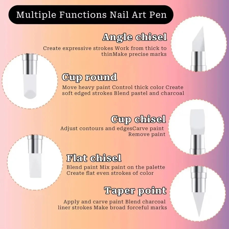 5-Pc Dual-Tip Silicone Nail Sculpture Pen Set – 3D Carving Nail Sculpture Pen HIP